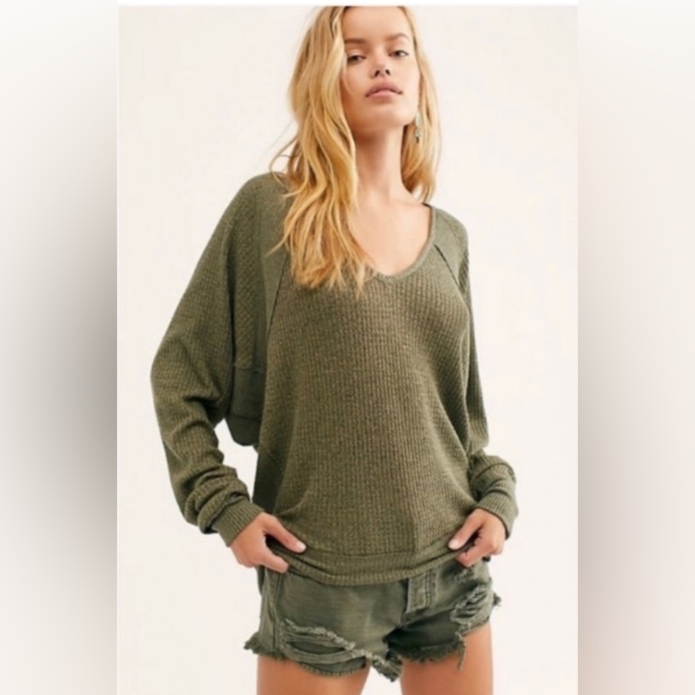 NWOT FREE PEOPLE | Santa Clara Thermal | Size Large | Ferngully Green